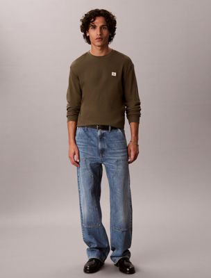 green long sleeve waffle t-shirt for men calvin klein jeans