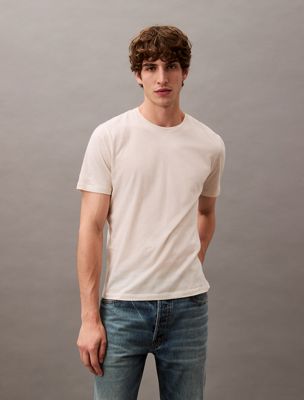 white cotton silk tee for men calvin klein