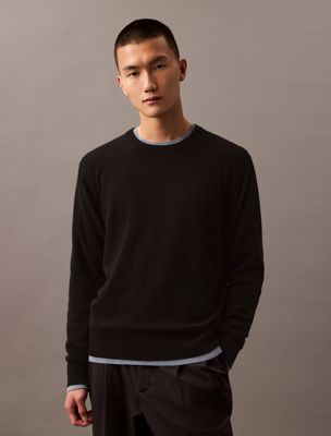 black classic cashmere crewneck sweater for men calvin klein