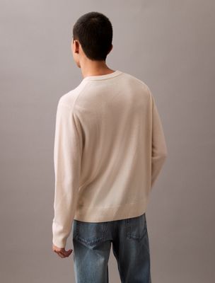 white klassieke kasjmier trui met ronde hals voor heren - calvin klein