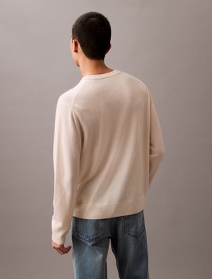 antique white classic cashmere crewneck sweater for men calvin klein