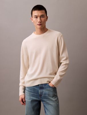 white klassieke kasjmier trui met ronde hals voor heren - calvin klein