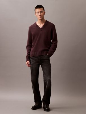 raisin wool blend v-neck jumper for men calvin klein