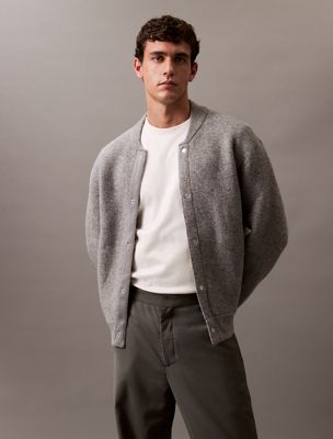 medium grey htr boiled wool blend bomber jacket for men calvin klein