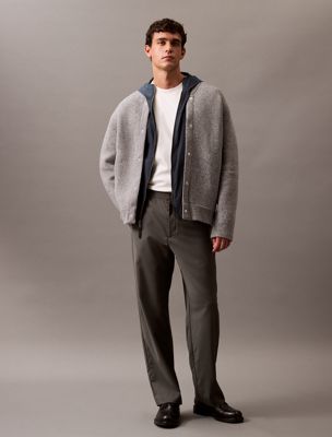 grey boiled wool blend bomber jacket for men calvin klein