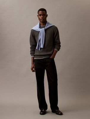 black gerippter pullover aus wollgemisch mit rundhalsausschnitt für herren - calvin klein