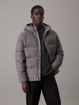 grey tech hooded puffer jacket for men calvin klein