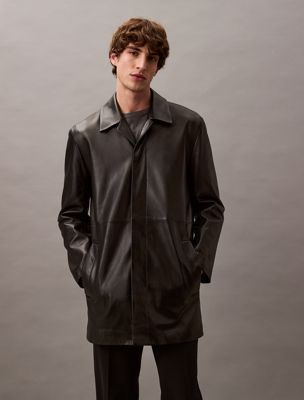 black lamb leather car coat for men calvin klein