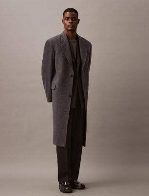 grey brushed wool blend top coat for men calvin klein