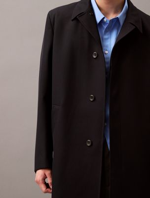 navy long wool twill blend car coat for men calvin klein