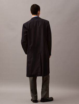 navy long wool twill blend car coat for men calvin klein