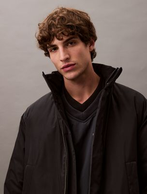 black beauty padded stretch nylon parka for men calvin klein