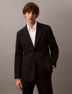 black wool gabardine blend blazer for men calvin klein