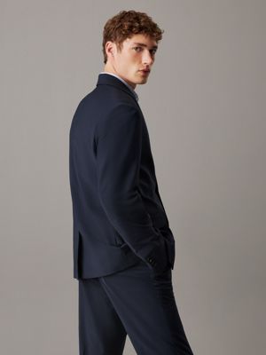 dark sapphire slim wool blend blazer for men calvin klein