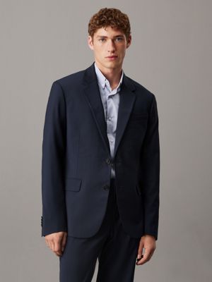 blue slim wool blend blazer for men calvin klein