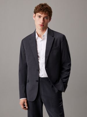 grey slim wool blend blazer for men calvin klein