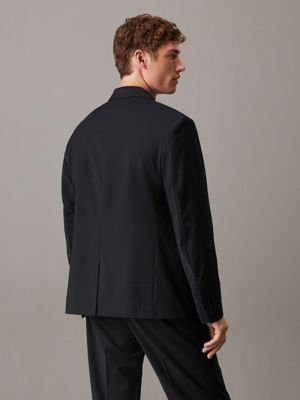 black slim wool blend blazer for men calvin klein