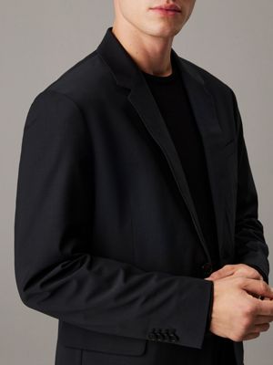 black slim wool blend blazer for men calvin klein