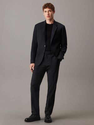 black slim wool blend blazer for men calvin klein