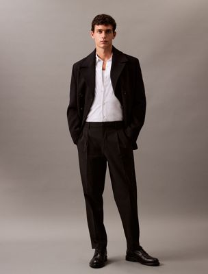 black soft pleat tailored trousers for men calvin klein