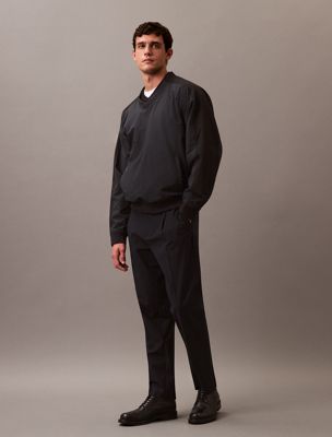 black soft pleat tailored trousers for men calvin klein