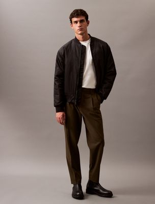 black soft pleat tailored trousers for men calvin klein