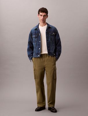 khaki straight cotton twill cargo trousers for men calvin klein jeans