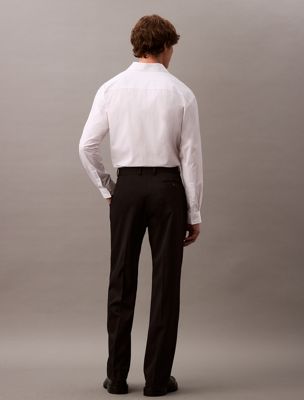 black straight wool gabardine blend trousers for men calvin klein