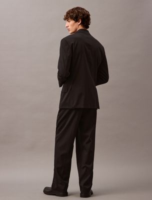 black pleated wool gabardine blend trousers for men calvin klein