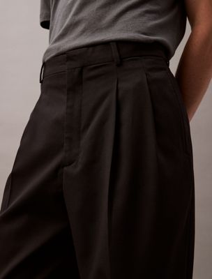 pantaloni dritti con pieghe in lana black beauty da uomini calvin klein