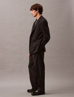pantaloni dritti con pieghe in lana black beauty da uomini calvin klein