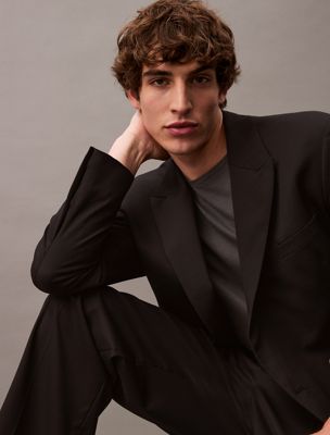 pantaloni dritti con pieghe in lana black beauty da uomini calvin klein