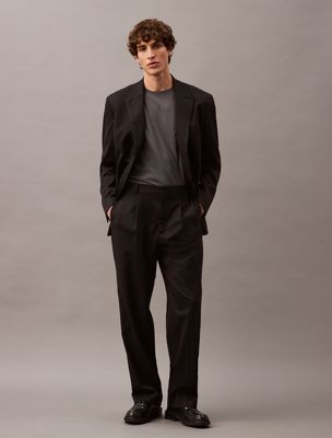 black pleated wool gabardine blend trousers for men calvin klein