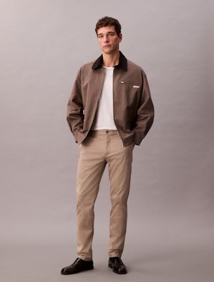beige slim cotton stretch trousers for men calvin klein