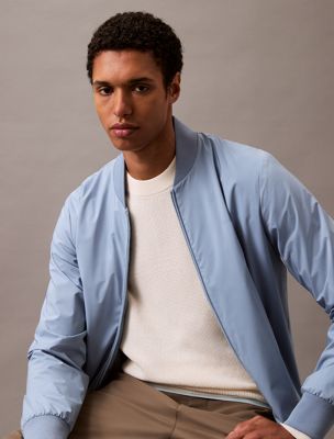 faded denim relaxed bomber jacket for men calvin klein