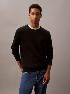 black smooth cotton jumper for men calvin klein