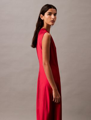 scarlet sage sleeveless satin v-neck dress for women calvin klein