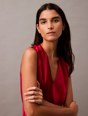 scarlet sage sleeveless satin v-neck dress for women calvin klein