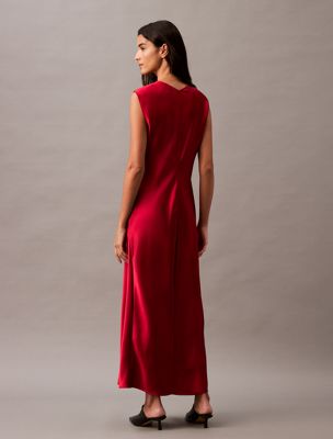 scarlet sage sleeveless satin v-neck dress for women calvin klein