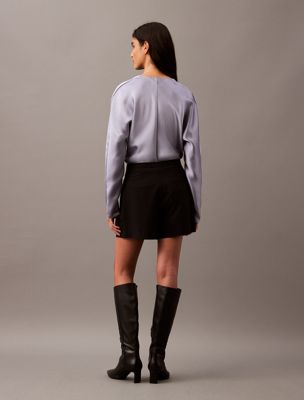 lilac gray satin v-neck blouse for women calvin klein