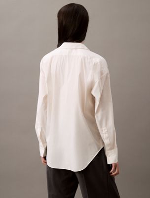 brilliant white poplin relaxed button-down shirt for women calvin klein