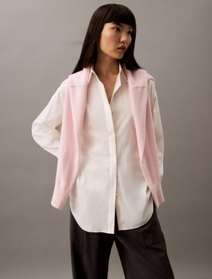 brilliant white poplin relaxed button-down shirt for women calvin klein