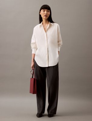 brilliant white poplin relaxed button-down shirt for women calvin klein