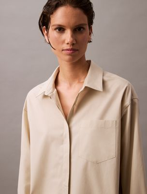 overcast pocket cotton button-down shirt for women calvin klein