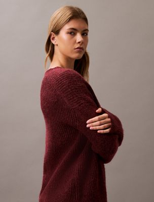 cherrywood melange woolen stitch v-neck jumper for women calvin klein