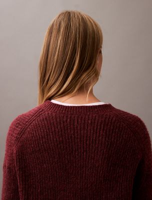 cherrywood melange woolen stitch v-neck jumper for women calvin klein