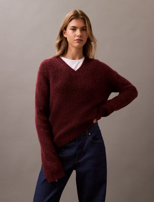 Burgundy v neck jumper womens best sale