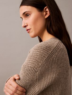 driftwood melange woolen stitch v-neck jumper for women calvin klein