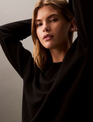 black cashmere crewneck jumper for women calvin klein