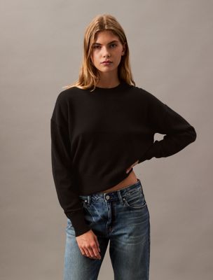 black cashmere crewneck jumper for women calvin klein